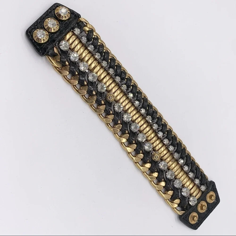 Henri Bendel Leather Crystal Snap Cuff Bracelet - Picture 6 of 9